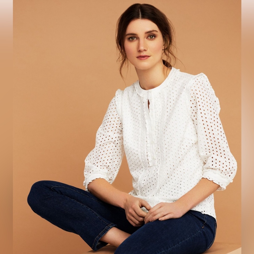 New Laura Ashley Cotton Ivory Embroidered Lace Fully Lined Blouse Top UK 14 US10